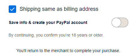 Screen clip of untoggled PayPal option